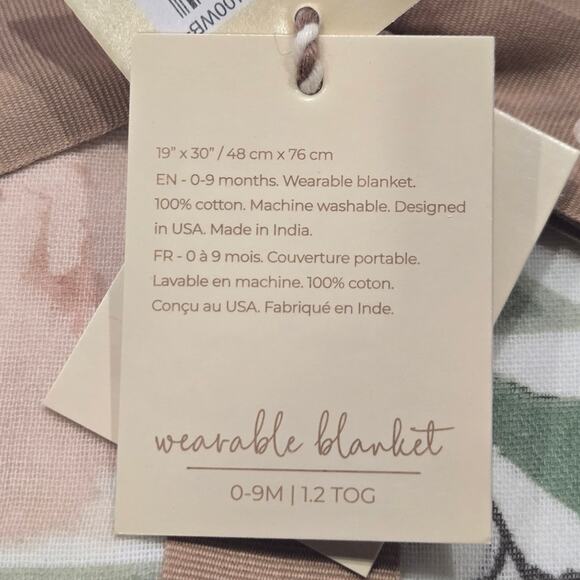 NWT Crane Baby Wearable Blanket Cotton Floral Neutral Soft Breathable 0-9 Month - Picture 2 of 3